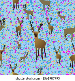 The abstract seamless pattern of  reindeer with  colorful scatter square shape for Merry Christmas and happy new year background, vector illustration
