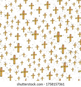 Resumen de un patrón sin fisuras con la religión cruza el signo cristiano dibujado a mano. Bonita textura moderna. Fondo multicolor para su diseño, fondo, papel tapiz, envoltura