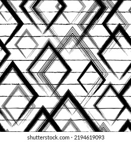 Abstract seamless pattern. Repeat brush strokes backdrop. Repeated black rhomb on white background. Grunge line texture. Repeating geometric rhombus for design prints. Abstract bg. Vector illustration