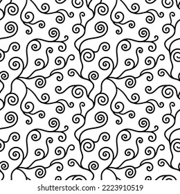 Abstract seamless pattern. Repeated black twist on white background. Tree in style klimt. Repeating modern texture for design prints. Repeat gustav patern. Nouveau ornament. Vector illustration