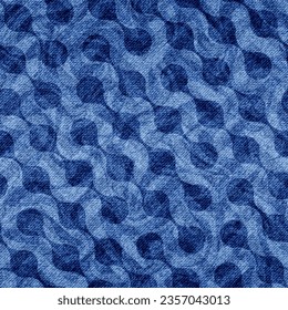 Abstraktes nahtloses Muster. Wiederholt blauer denim Hintergrund für Drucke. Wiederholte verblasste Stress-Kreis-Jean-Gewebe. Chambray fadew dot textil. Wiederholtes geometrisches Design wird verblendet. Vektorgrafik