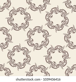 Abstract seamless pattern. Repeating geometric ornament made of abstract symbols. Vector background for wrapping paper, wallpaper, fabrics, design, interior design, greeting cards, posters, banners.