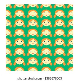 Abstract seamless pattern of repeating girl's head on a uniform background of light green color