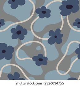 Abstract seamless pattern. Repeating shape with blue color. Contemporary art design for textile, clothing, wallpaper, art paint print, interior. Hand drawn flower vector digital
