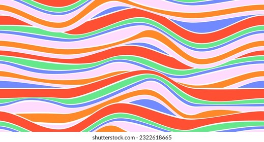 Abstract seamless pattern in retro 80s style. Fashionable background with smooth multi-colored lines.
