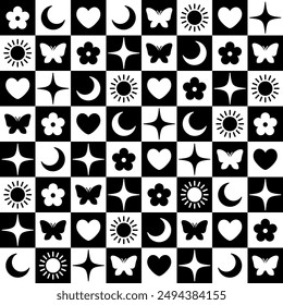 Abstract seamless pattern. Retro checkered background. Vector texture for print, textile, fabric. Black and white.