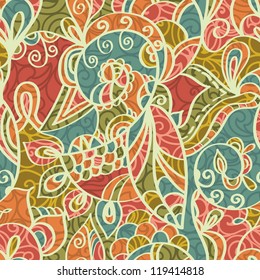 Abstract seamless pattern, retro colored, paisley design