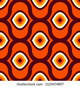 Abstract Seamless Pattern In Retro Colors. Vector Wallpaper. 60s Style Background.