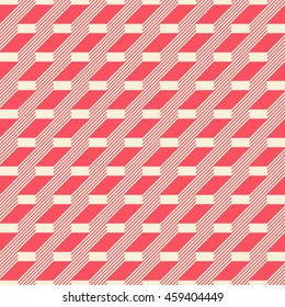 Abstract seamless pattern in retro colors. Stair step located rectangles and diagonal lines. Vector illustration for fabric, paper and other