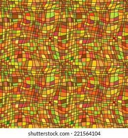 Abstract seamless pattern in retro ethnic style. Irregular, wavy cell, hippie pattern.