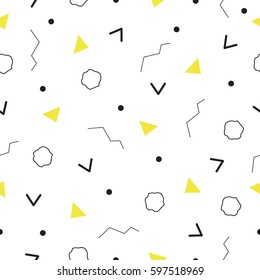 Abstract seamless pattern. Retro, Memphis style. Geometrical plane illustration for printing on fabric, paper. Wrap, wallpaper, cover for design.