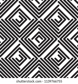 Abstract seamless pattern with rhombus and squares. Black and white endless romb background. Classic repetitive geometric vector illustration