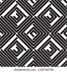 Abstract seamless pattern with rhombus and squares. Black and white endless romb background. Classic repetitive geometric vector illustration