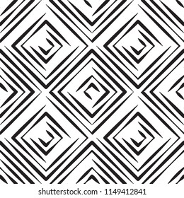 Abstract seamless pattern with rhombus and squares. Black and white endless romb background. Classic repetitive geometric vector illustration