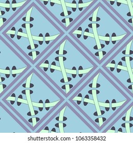 Abstract seamless pattern with ribbons and geometric elements  