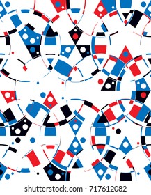 Abstract seamless pattern of rings and dots. Rings tied to each other.