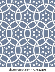 Abstract seamless pattern of rings and dots. Rings tied to each other.