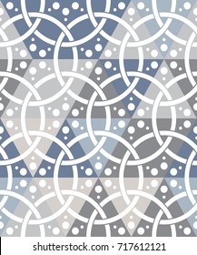 Abstract seamless pattern of rings and dots. Rings tied to each other.