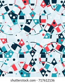 Abstract seamless pattern of rings and dots. Rings tied to each other.