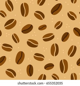 Abstract Seamless pattern with Roasted Coffee Beans. Vector texture with coffee beans for coffee shop
