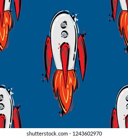 Abstract seamless pattern with rocket. Vector background for design poster, fabric, wallpaper, banner and other.