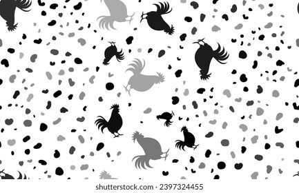 Abstract seamless pattern with rooster symbols. Creative leopard backdrop. Vector illustration on white background