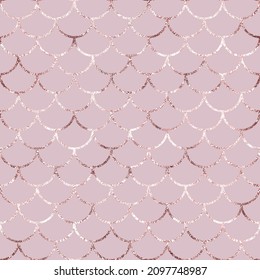 Abstract seamless pattern. Rose gold scale background. Pink glam marble texture. Repeated bling patern. Elegant printing. Repeating glitter design for prints. Delicate printed. Beauty foil. Vector