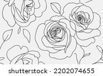 Abstract seamless pattern with roses. Beautiful blossoming hand drawn flower isolated on white background. Line art design. Vector stock illustration