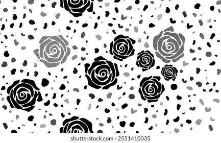 Abstract seamless pattern with roses. Creative leopard backdrop. Vector illustration on white background