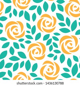 Abstract seamless pattern with roses. Floral wallpaper with cute flowers and leaves