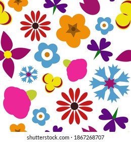 Abstract seamless pattern with roses. Floral wallpaper with cute flowers and leaves