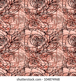 Abstract seamless pattern with roses and leaves