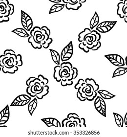 Abstract seamless pattern with roses and leaves. Flower background. Floral ornament. Vector illustration.