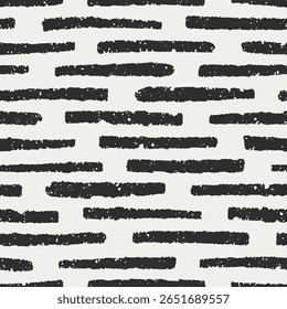 Abstract seamless pattern with rough grunge lines. Black and white hand-drawn brushstrokes, scribble strokes, streaks, repeating print, background for textile, wallpaper. Flat vector illustration