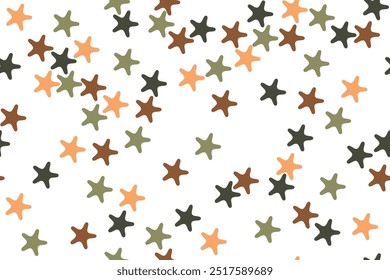 Abstract seamless pattern with round corner star shape in autumn red yellow green on white background. Vector illustration. For masculine shirt lady dress casual textile cloth print wallpaper cover 