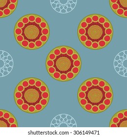 Abstract seamless pattern with round decorative elements.