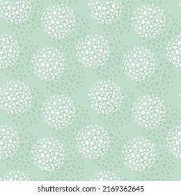 Abstract seamless pattern. Round elements from many dots. Hand drawn shapes in green color palette.  Vector organic background for wrapping, fabric, scrapbooking or wallpaper.