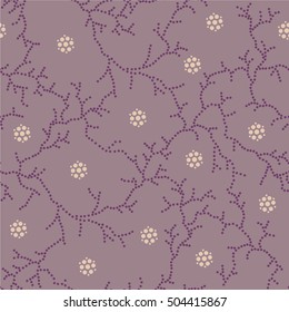 Abstract seamless pattern with round elements on a dusty rose color background. Hand drawn illustration with isolated vector objects. 