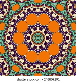 Abstract Seamless Pattern with Round Lace Elements. Vector Tribal Element.
