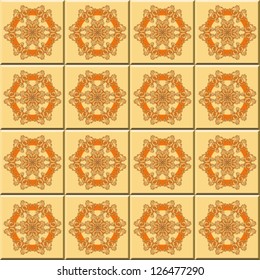 Abstract seamless pattern with round ornaments on the orange tile