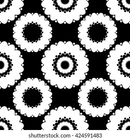 Abstract seamless pattern with round shapes, black and white background, EPS 8
