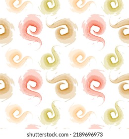 Abstract seamless pattern from round texture in trendy autumn colors in watercolor manner.