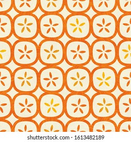 Abstract seamless pattern of rounded squares with random details. Mid century modern Scandinavian style. For fabrics, prints, wallpaper, home decor.