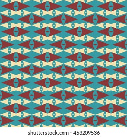 Abstract seamless pattern of sagittate and diamond-shaped elements in vintage colors. Geometric retro style print. Vector illustration for fabric, paper and other