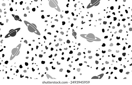 Abstract seamless pattern with saturn symbols. Creative leopard backdrop. Vector illustration on white background
