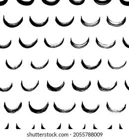 Abstract seamless pattern of scale shaped elements. Semicircles with rough edges. Arch geometrical ornament. Vector hand drawn black ink illustration. Stylized ocean and sea waves. Round strokes