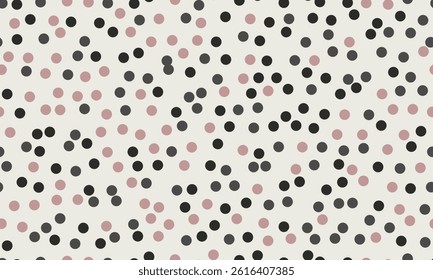Abstract seamless pattern of scattered circles in muted pink and gray tones on a light background.  Perfect for textile design, website backgrounds, or modern branding.