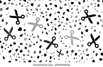 Abstract seamless pattern with scissors symbols. Creative leopard backdrop. Vector illustration on white background