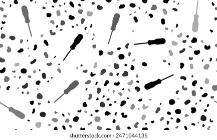 Abstract seamless pattern with a screwdriver symbols. Creative leopard backdrop. Vector illustration on white background