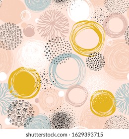 Abstract seamless pattern with scribble textures. Good for birthday, bridal and baby shower. Vector illustration.